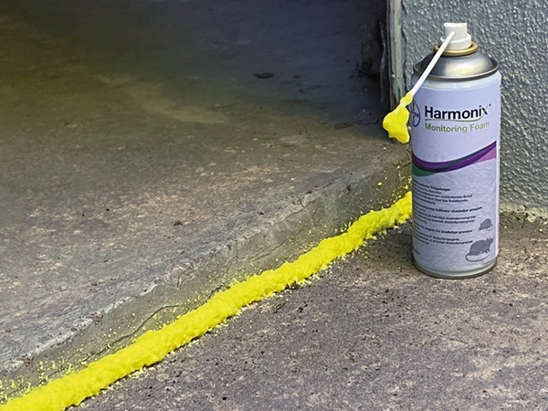 Harmonix Monitoring Foam udsprøjtet ved indgangen til en bygning