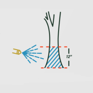 Stem sprays are applied to the basal stems of target plants