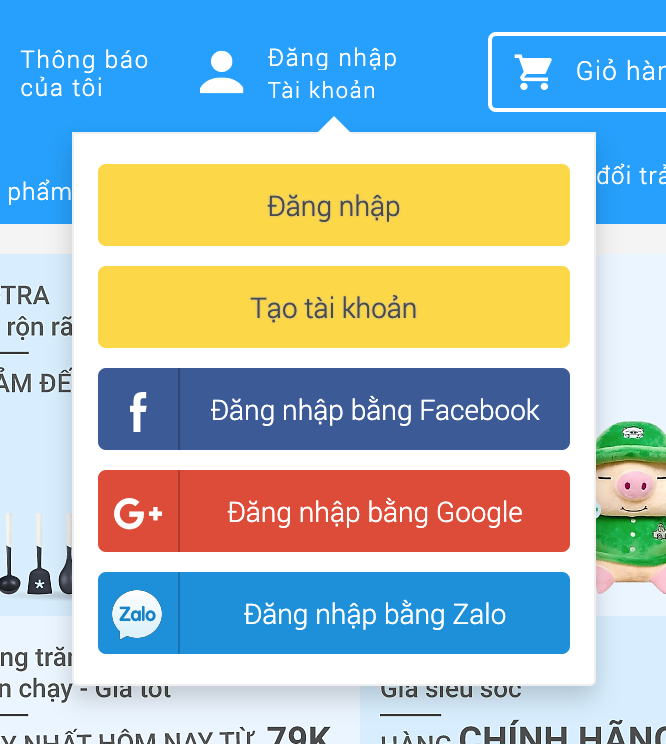Bước 2: Ở góc phải của màn hình, nhấn vào ô Đăng nhập tài khoản