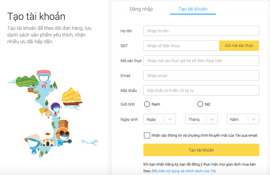 Bước 2.2: Ở góc phải của màn hình, nhấn vào ô Đăng nhập tài khoản