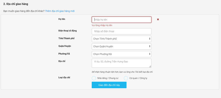 Bước 5: Nhập thông tin giao hàng